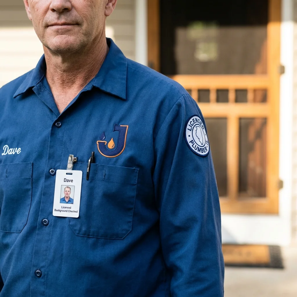 Licensed plumber showing ID badge in La Vergne, TN