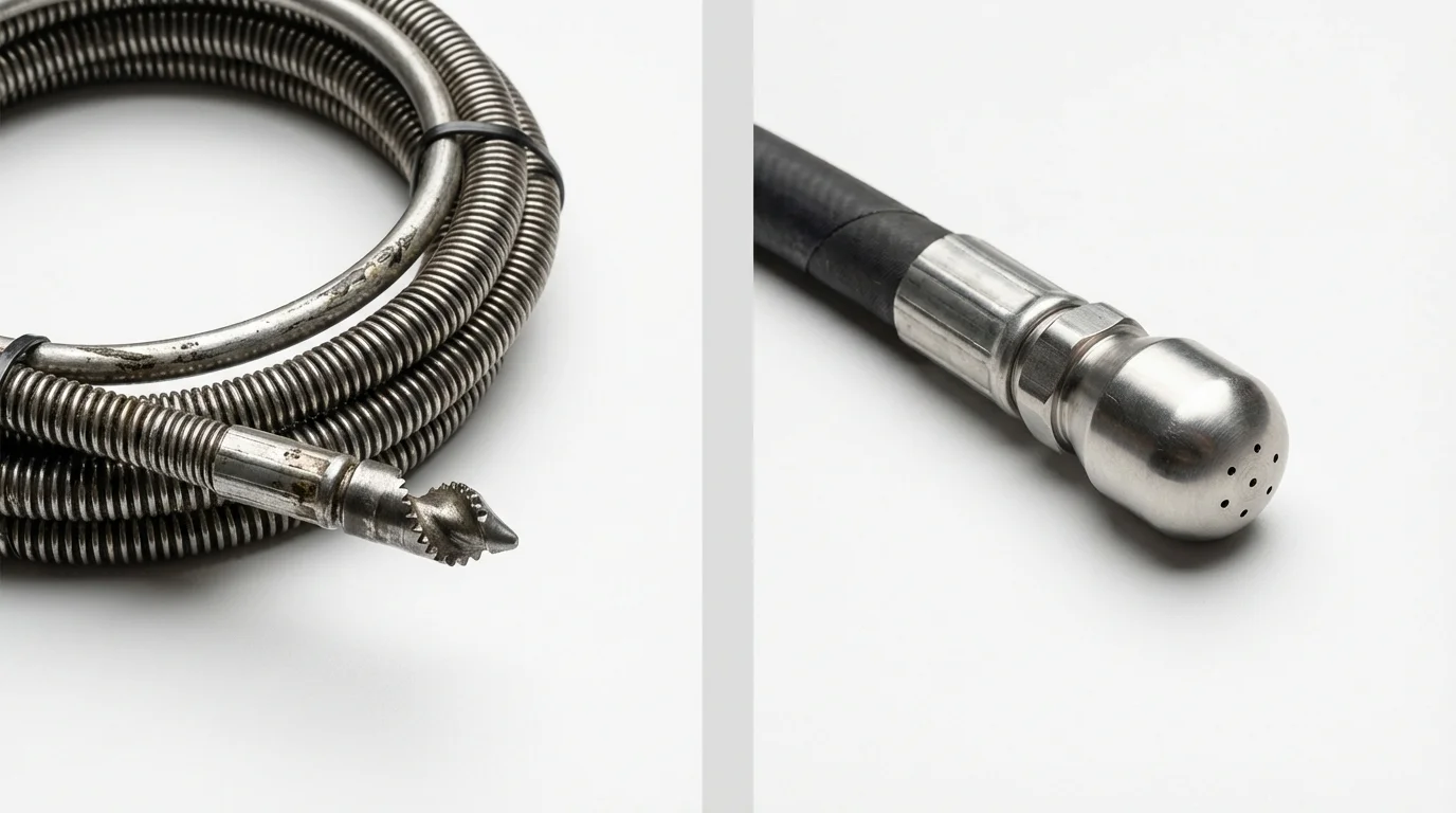 Drain snake cable and hydro jetting nozzle used for drain cleaning in La Vergne, TN