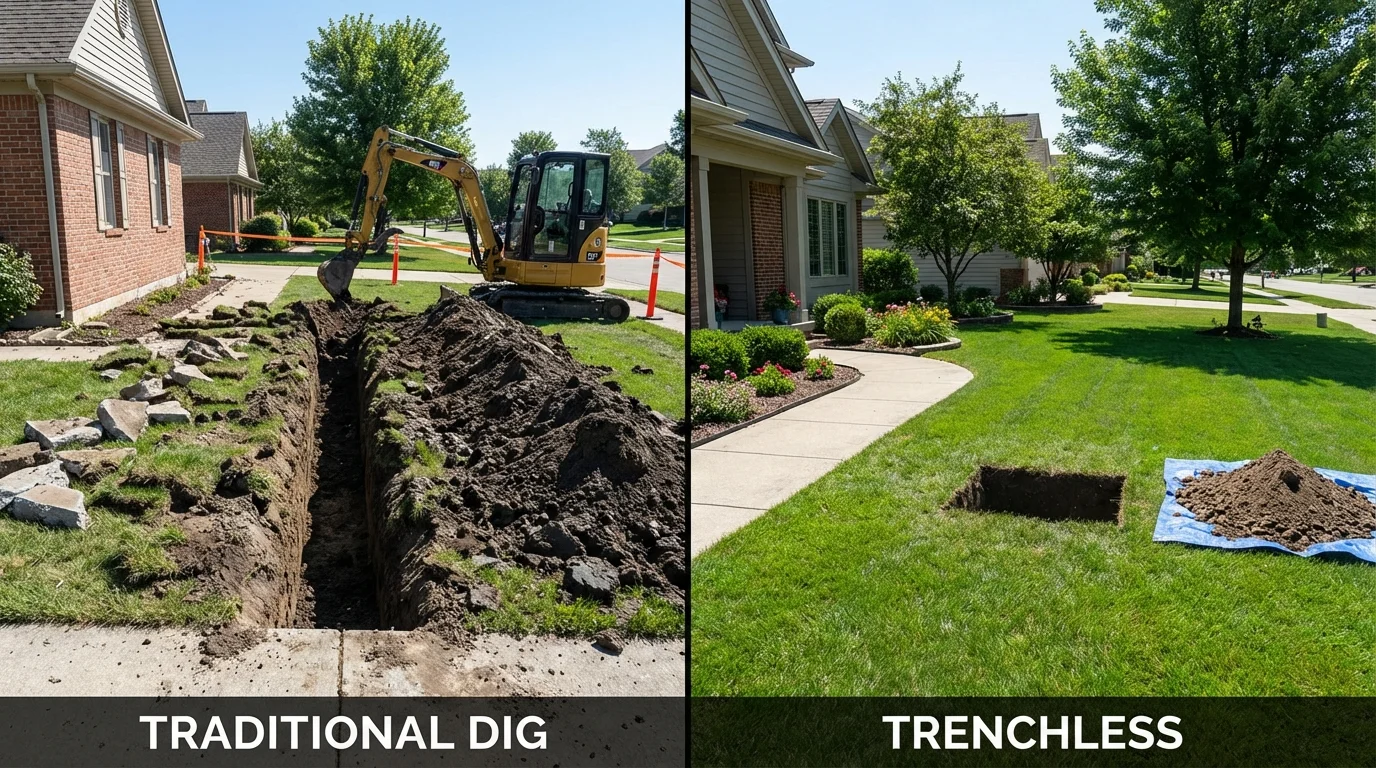 Trenchless sewer repair with minimal yard damage versus traditional excavation in La Vergne, TN